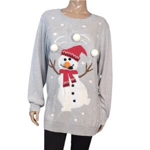 Ugly Christmas Sweater 3D Juggling Snowman Grey Womens Plus Size 1X Holiday Knit